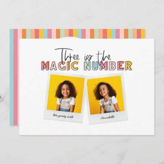 Drie is het magische derde verjaardagsfeest aankondiging (Voorkant / Achterkant)