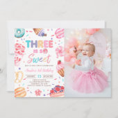 Drie is Sweet Donut Snoep 3e verjaardag foto Kaart (Voorkant)