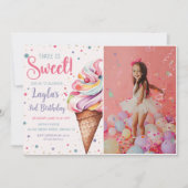 Drie is Sweet Ice Cream 3e verjaardag foto Kaart (Voorkant)