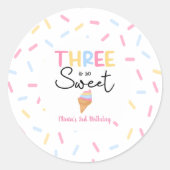 Drie is zo lief ijs 3e verjaardagsfeest ronde sticker (Voorkant)