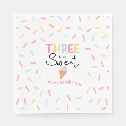 Drie is zo lief ijs 3e verjaardagsfeest servet (Voorkant)