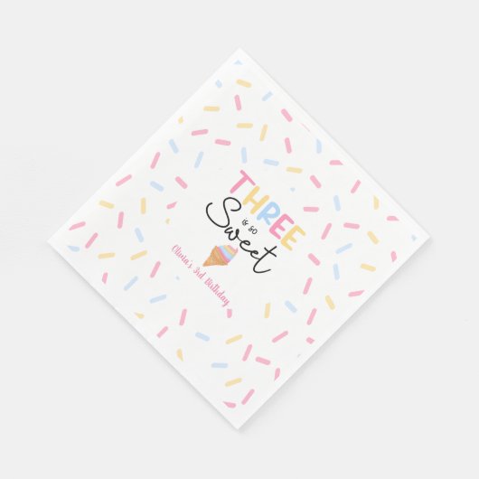 Drie is zo lief ijs 3e verjaardagsfeest servet (Hoek)