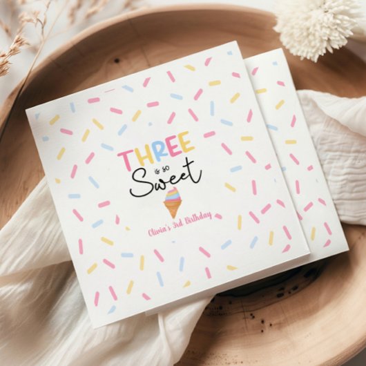 Drie is zo lief ijs 3e verjaardagsfeest servet