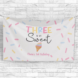 Drie is zo lief ijs 3e verjaardagsfeest spandoek