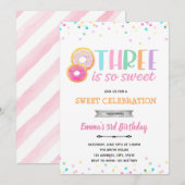 Drie is zo zoete donut uitnodiging (Voorkant / Achterkant)