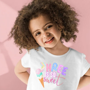 Drie is zo zoete ijsje op de derde verjaardag kinder shirts