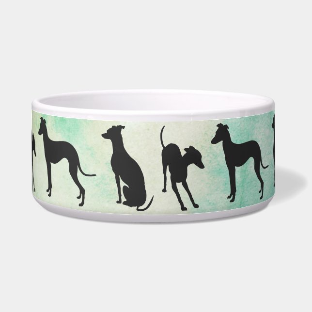 Drie Italiaanse Greyhound Silhouetten Voerbakje (Voorkant)