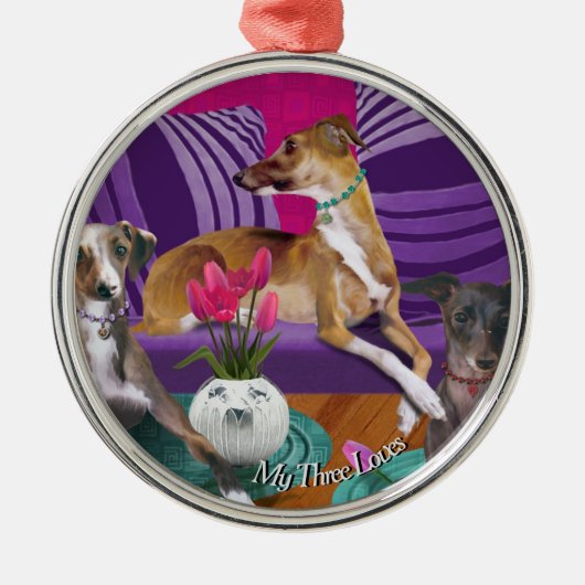 Drie Italiaanse Greyhounds Portrait Art Ornament (Voorkant)
