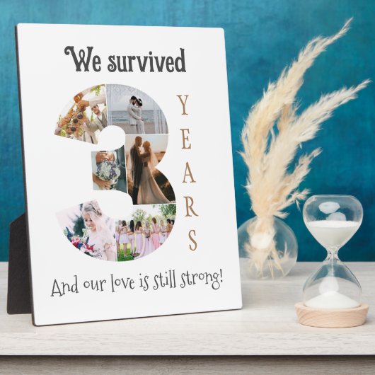 Drie jaar bruiloft Jubileum Fotoplaat (Zijkant)