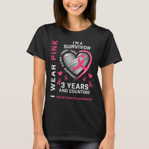 Drie jaar kankervrij Draag Roze ik ben een Breas T-shirt