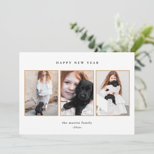 drie jaar mooie zwarte en witte foto's feestdagenkaart (Staand voorkant)