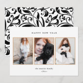 drie jaar mooie zwarte en witte foto's feestdagenkaart (Voorkant / Achterkant)