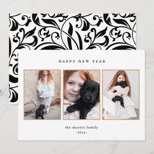 drie jaar mooie zwarte en witte foto's feestdagenkaart (Voorkant / Achterkant)