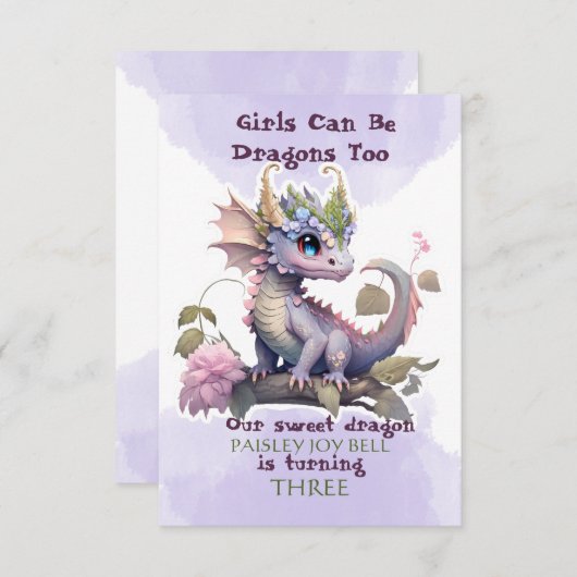 Drie jaar oud meisje draak kaart (Voorkant / Achterkant)