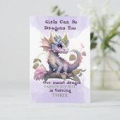 Drie jaar oud meisjesdraak kaart (Staand voorkant)