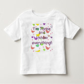 Drie jaar oud weet alles kinder shirts (Voorkant)