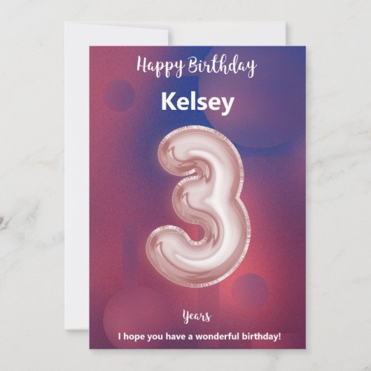 Drie jaar oude Happy Birthday-kaart (Voorkant)