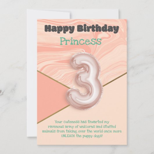 Drie jaar oude meisjes Happy Birthday-kaart (Voorkant)