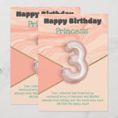 Drie jaar oude meisjes Happy Birthday-kaart (Voorkant / Achterkant)