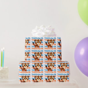 Drie-jaar-oude Tijger Jongen 3e Verjaardagsfeest Cadeaupapier