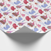 Drie jaar oude verjaardag van het roze blauw meisj cadeaupapier (Hoek)