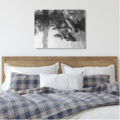 Drie jagers met kano's op de foto van de Shore Canvas Afdruk (Insitu (Slaapkamer))