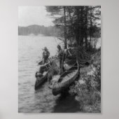 Drie jagers met kano's op de kust poster (Voorkant)