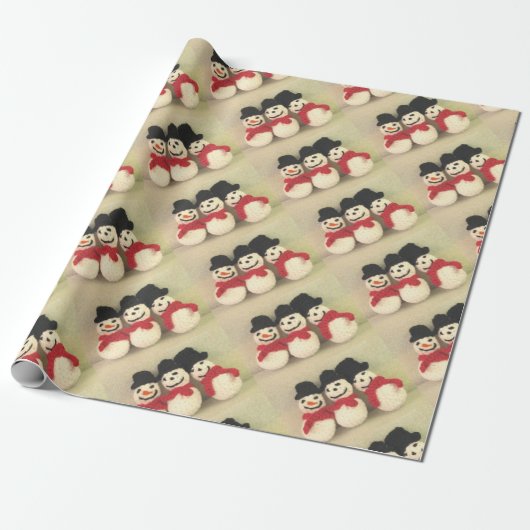 Drie Jolly Snowmen Kerstmis Cadeaupapier (Uitgerold)