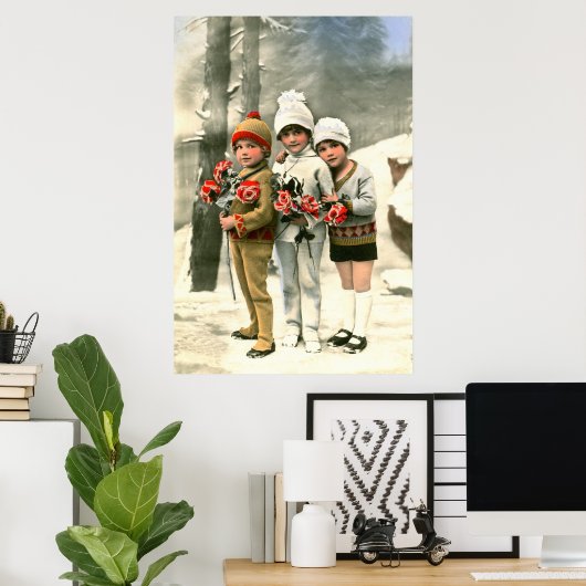 Drie jonge Franse kinderen  Poster (Thuiskantoor)