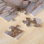 Drie jonge kat kittens zitten bevriend samen legpuzzel (Zijkant)