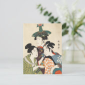 Drie jonge mannen of vrouwen, Utamaro Briefkaart (Staand voorkant)
