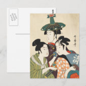 Drie jonge mannen of vrouwen, Utamaro Briefkaart (Voorkant / Achterkant)