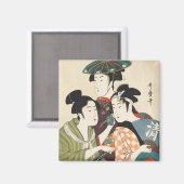 Drie jonge mannen of vrouwen, Utamaro Magneet (Voorkant / Achterkant)