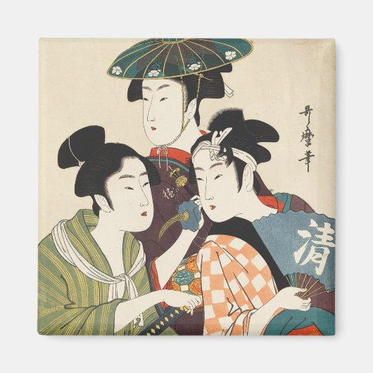 Drie jonge mannen of vrouwen, Utamaro Magneet (Voorkant)