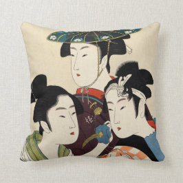 Drie jonge Mannen of vrouwen van Utamaro Kitagawa  Kussen