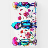 Drie Jongens Kleurrijke Kunst Feesttekens & Banner (Verticaal)