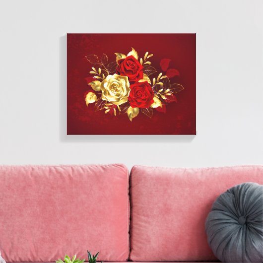 Drie juweelrozen canvas afdruk (Insitu (Woonkamer))