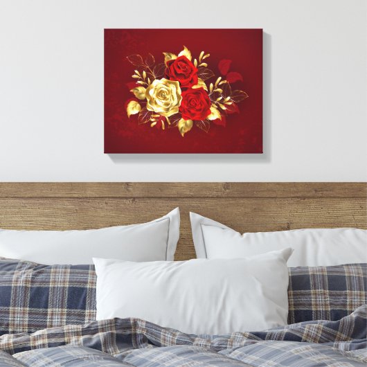 Drie juweelrozen canvas afdruk (Insitu (Slaapkamer))