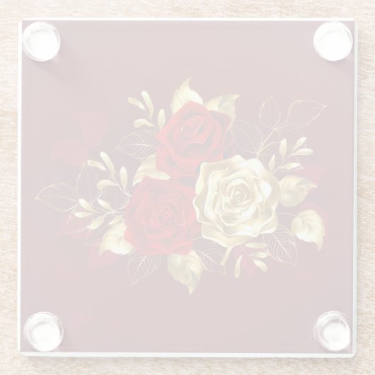 Drie juweelrozen glazen onderzetter (Achterkant)