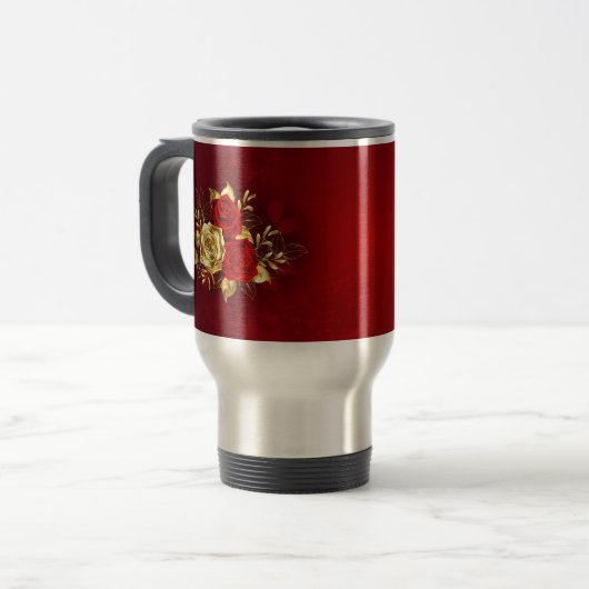 Drie juweelrozen reisbeker (Voorkant links)