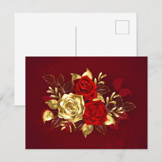 Drie juwelen Rozen Aankondigingskaart (Voorkant / Achterkant)
