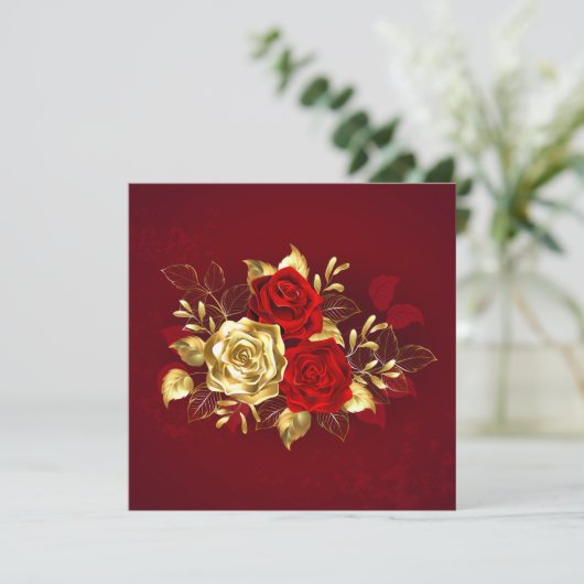 Drie juwelen Rozen Bedankkaart (Staand voorkant)