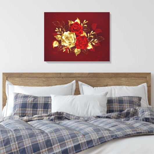 Drie juwelen Rozen Canvas Afdruk (Insitu (Slaapkamer))
