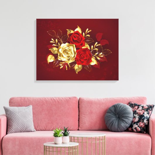 Drie juwelen Rozen Canvas Afdruk (Insitu (Woonkamer))
