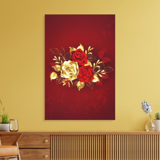 Drie juwelen Rozen Canvas Afdruk (Insitu (Woonkamer))