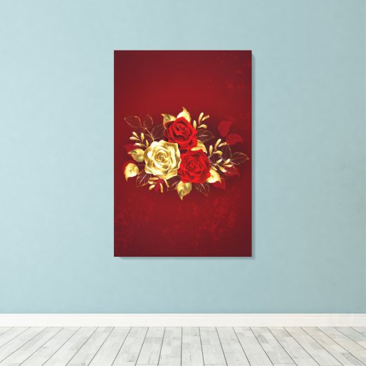 Drie juwelen Rozen Canvas Afdruk (Insitu (Houten vloer))