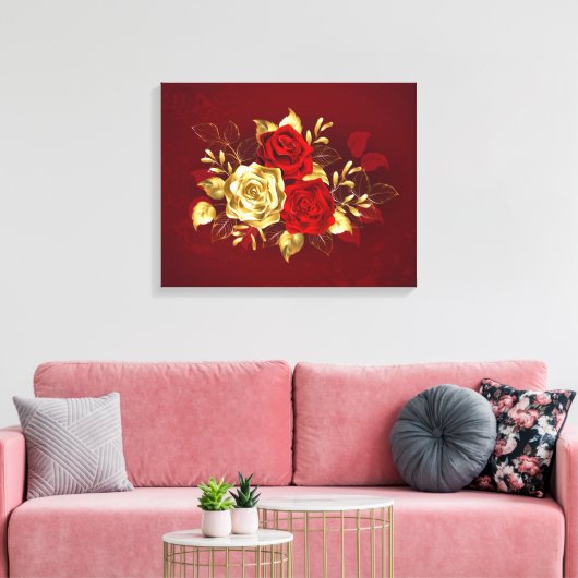 Drie juwelen Rozen Canvas Afdruk (Insitu (Woonkamer))
