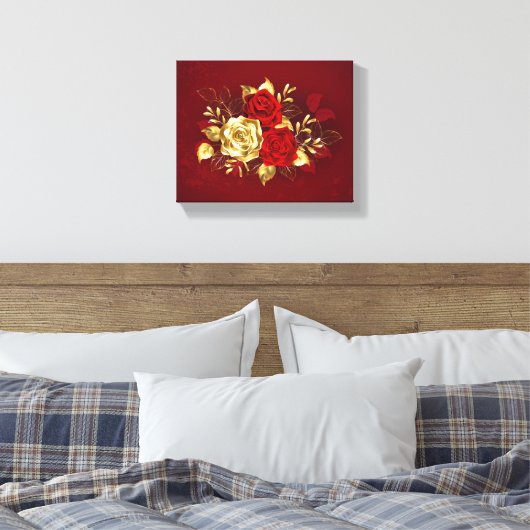 Drie juwelen Rozen Canvas Afdruk (Insitu (Slaapkamer))