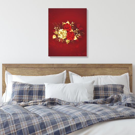 Drie juwelen Rozen Canvas Afdruk (Insitu (Slaapkamer))