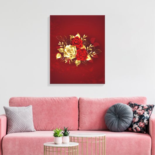 Drie juwelen Rozen Canvas Afdruk (Insitu (Woonkamer))